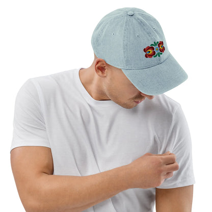 Hungarian Matyó Embroidered Denim Dad Hat - The Global Wanderer