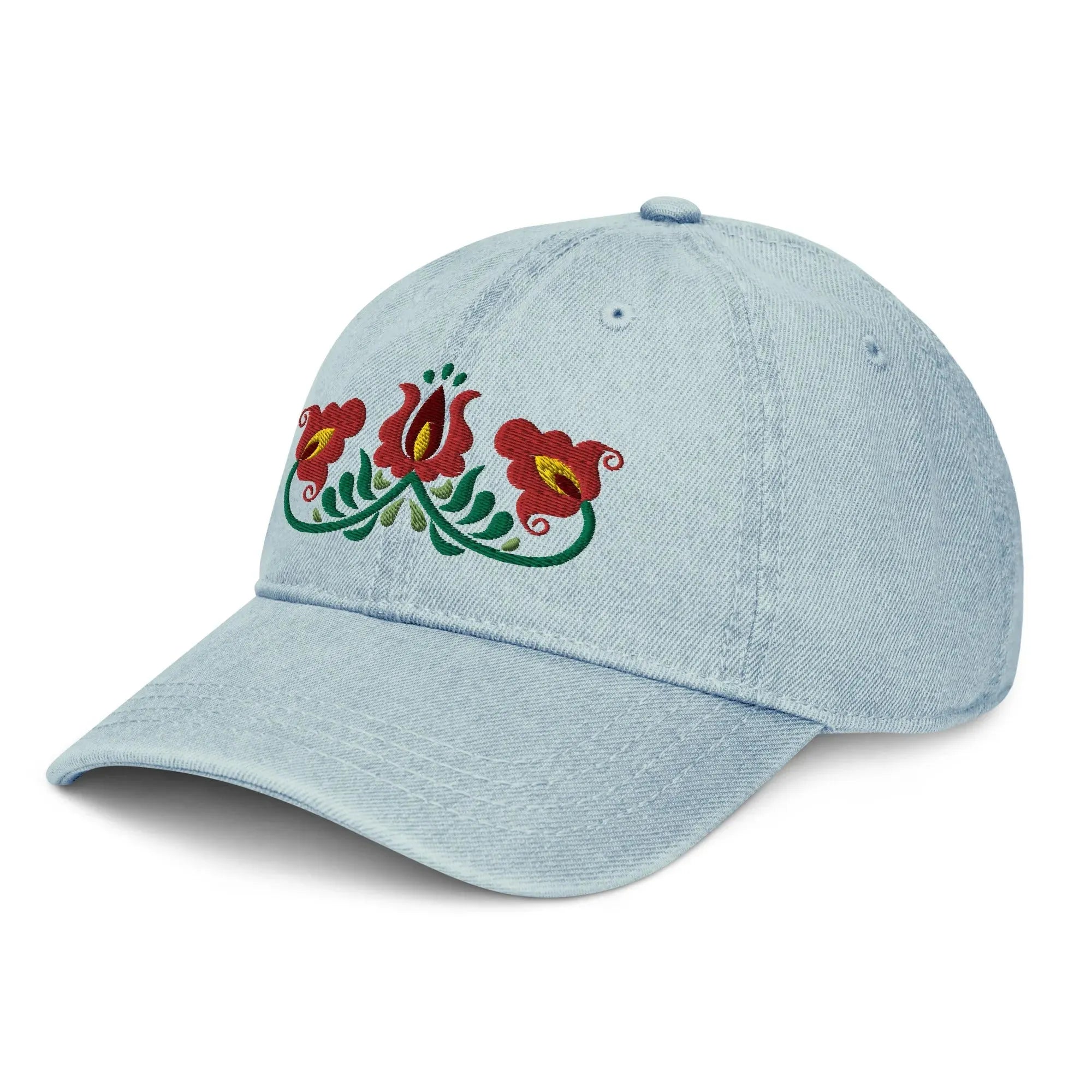 Hungarian Matyó Embroidered Denim Dad Hat - The Global Wanderer