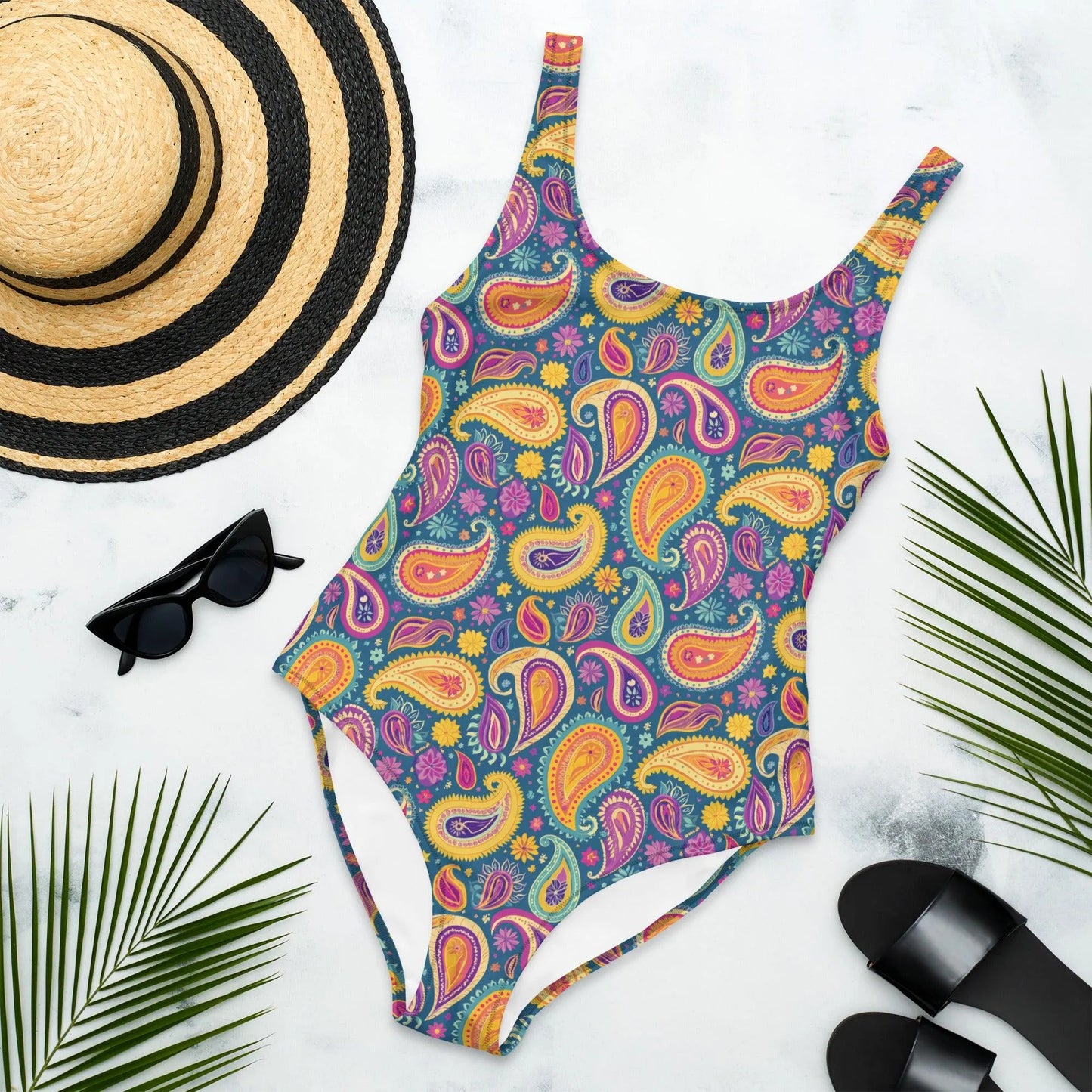 Indian Whimsical Paisley One-Piece Swimsuit - The Global Wanderer