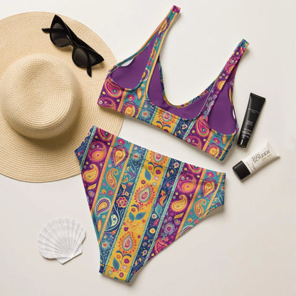 Indian Whimsical Paisley Recycled High-Waisted Bikini - The Global Wanderer