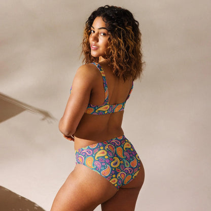 Indian Whimsical Paisley Recycled High-Waisted Bikini - The Global Wanderer