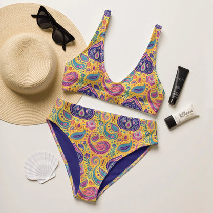 Indian Whimsical Paisley Recycled High-Waisted Bikini - The Global Wanderer