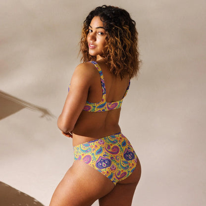 Indian Whimsical Paisley Recycled High-Waisted Bikini - The Global Wanderer