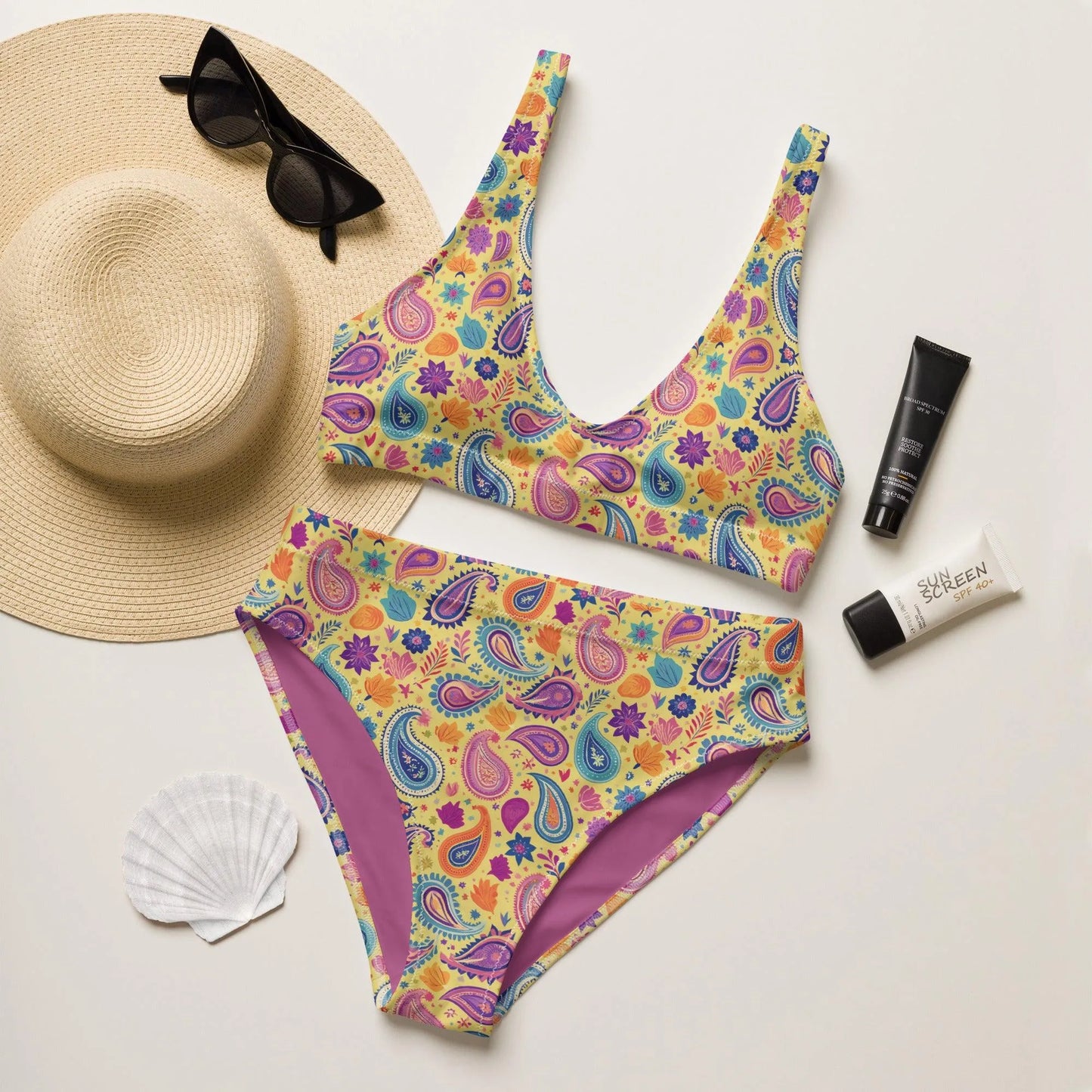 Indian Whimsical Paisley Recycled High-Waisted Bikini - The Global Wanderer