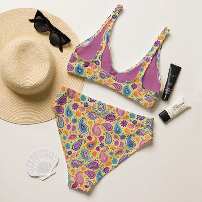 Indian Whimsical Paisley Recycled High-Waisted Bikini - The Global Wanderer