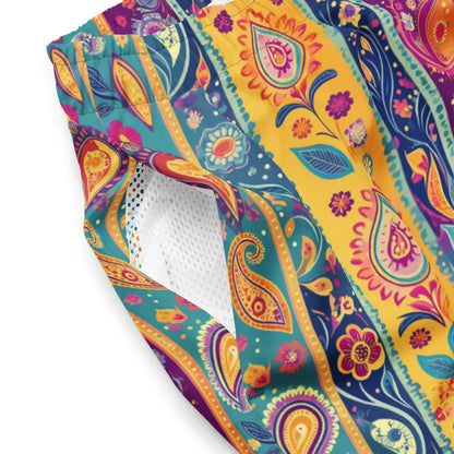 Indian Whimsical Paisley Recycled Men's Swim Trunks - The Global Wanderer