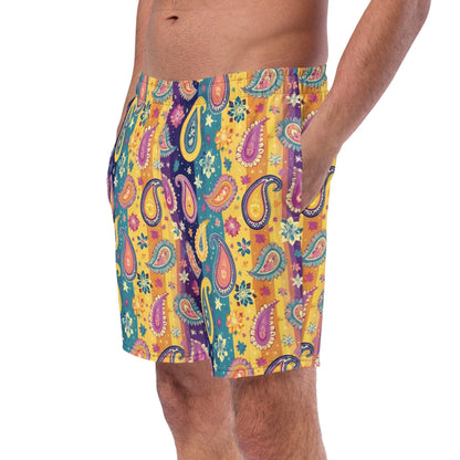 Indian Whimsical Paisley Recycled Men's Swim Trunks - The Global Wanderer