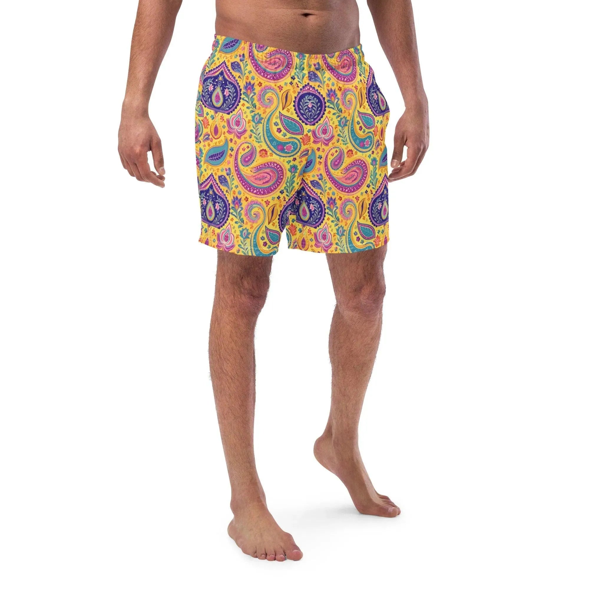 Indian Whimsical Paisley Recycled Men's Swim Trunks - The Global Wanderer