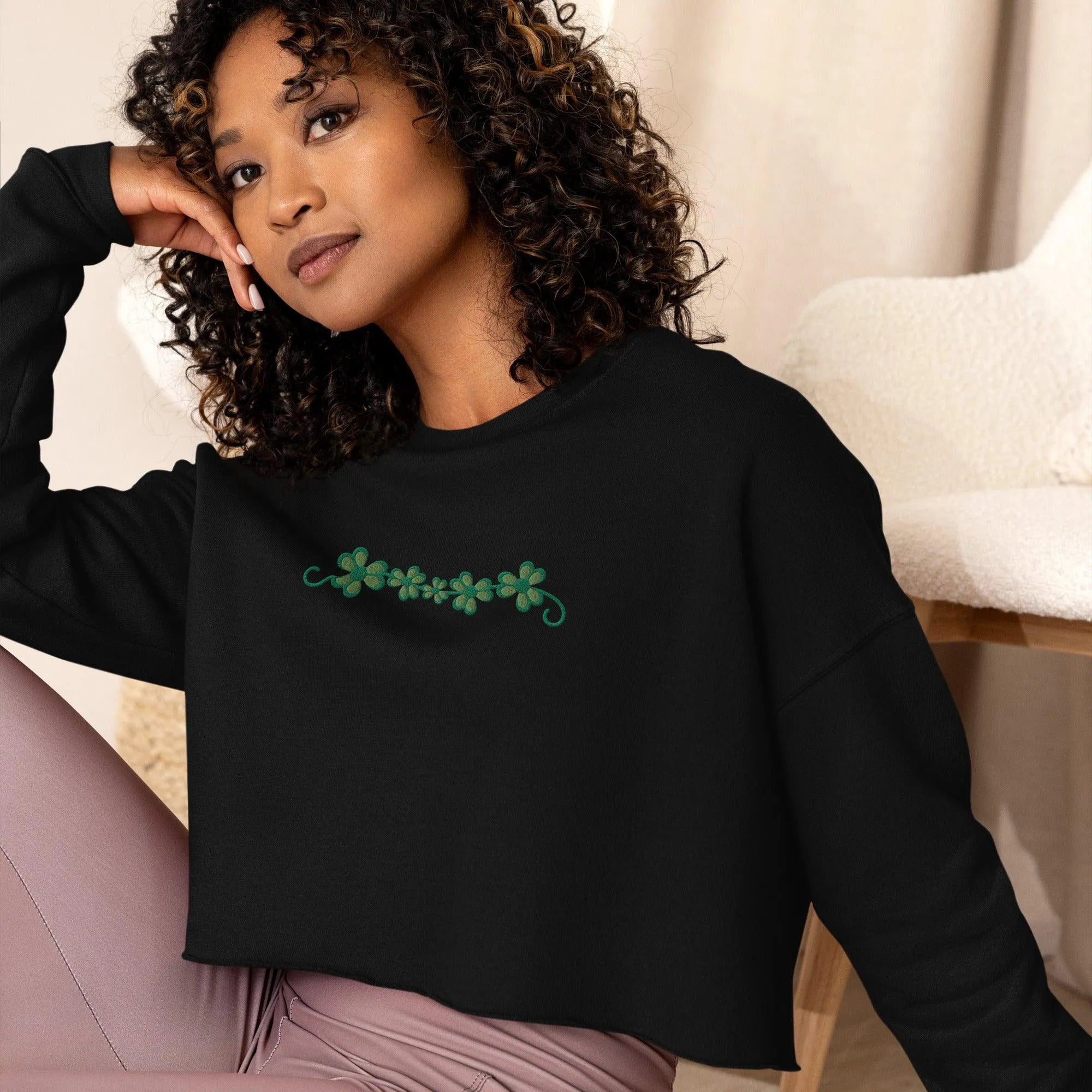 Irish Shamrock Garden Cropped Sweatshirt - The Global Wanderer