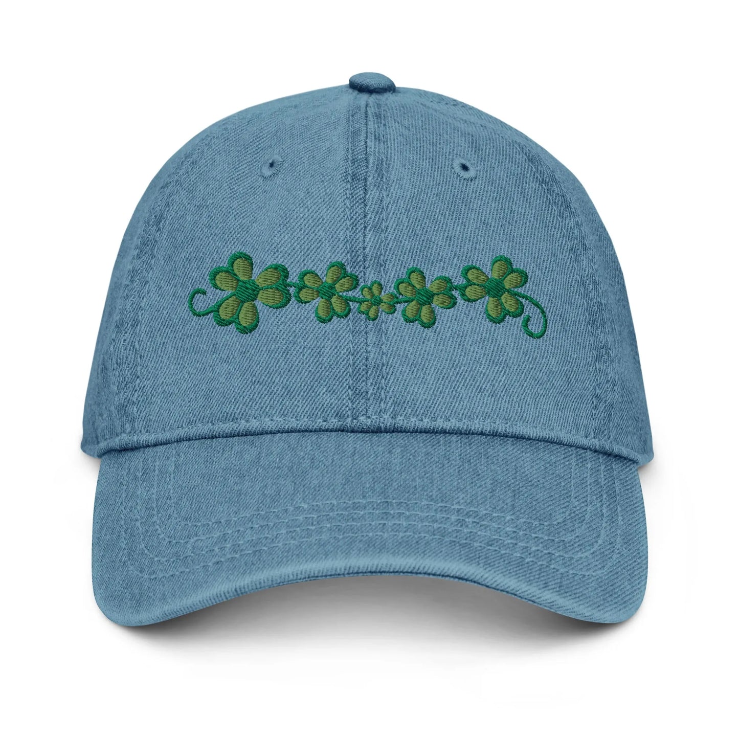 Irish Shamrock Garden Embroidered Denim Dad Hat - The Global Wanderer