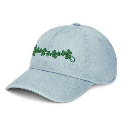 Irish Shamrock Garden Embroidered Denim Dad Hat - The Global Wanderer