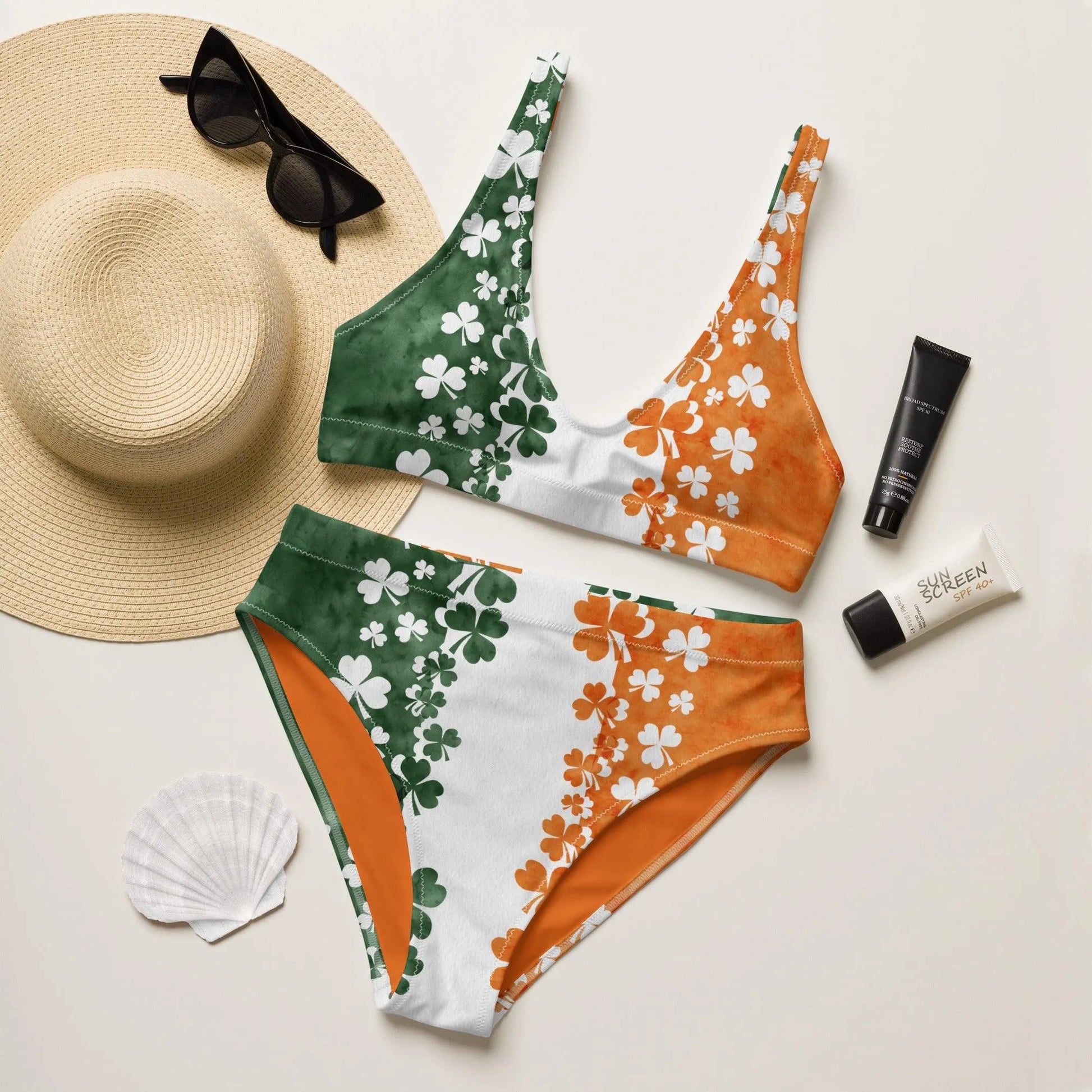 Irish Shamrock Recycled High-Waisted Bikini - The Global Wanderer