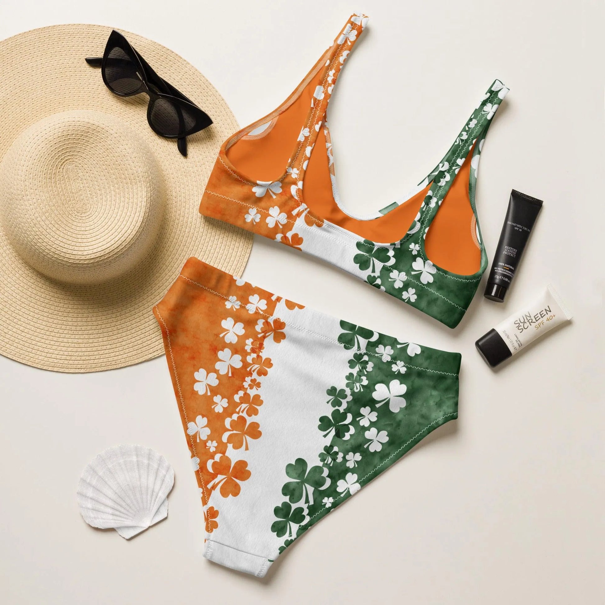 Irish Shamrock Recycled High-Waisted Bikini - The Global Wanderer