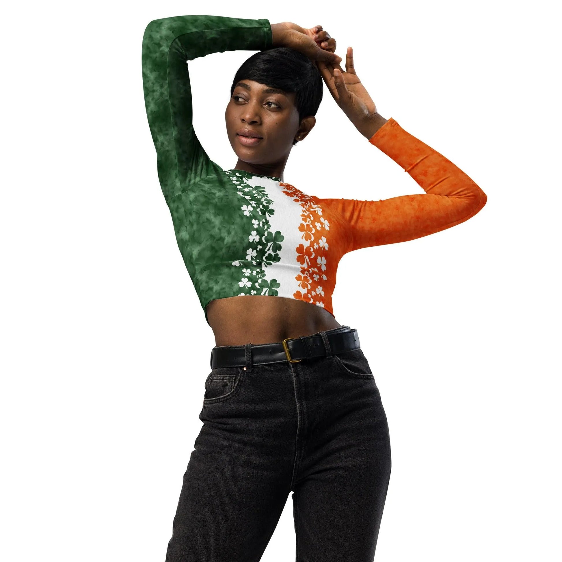 Irish Shamrock Recycled Long-Sleeve Crop Top - The Global Wanderer