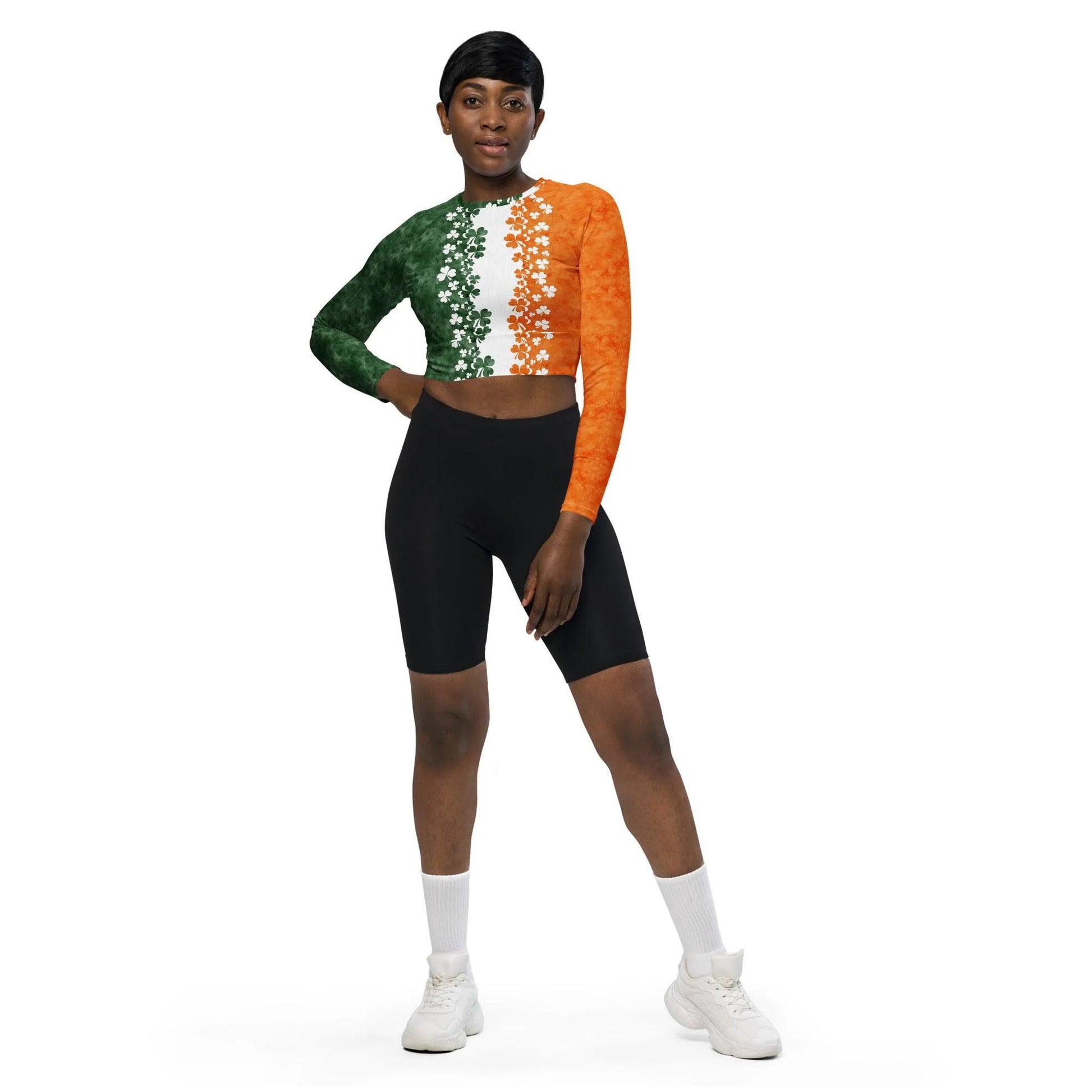 Irish Shamrock Recycled Long-Sleeve Crop Top - The Global Wanderer