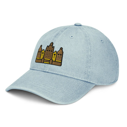 Malian Great Mosque Embroidered Denim Dad Hat - The Global Wanderer