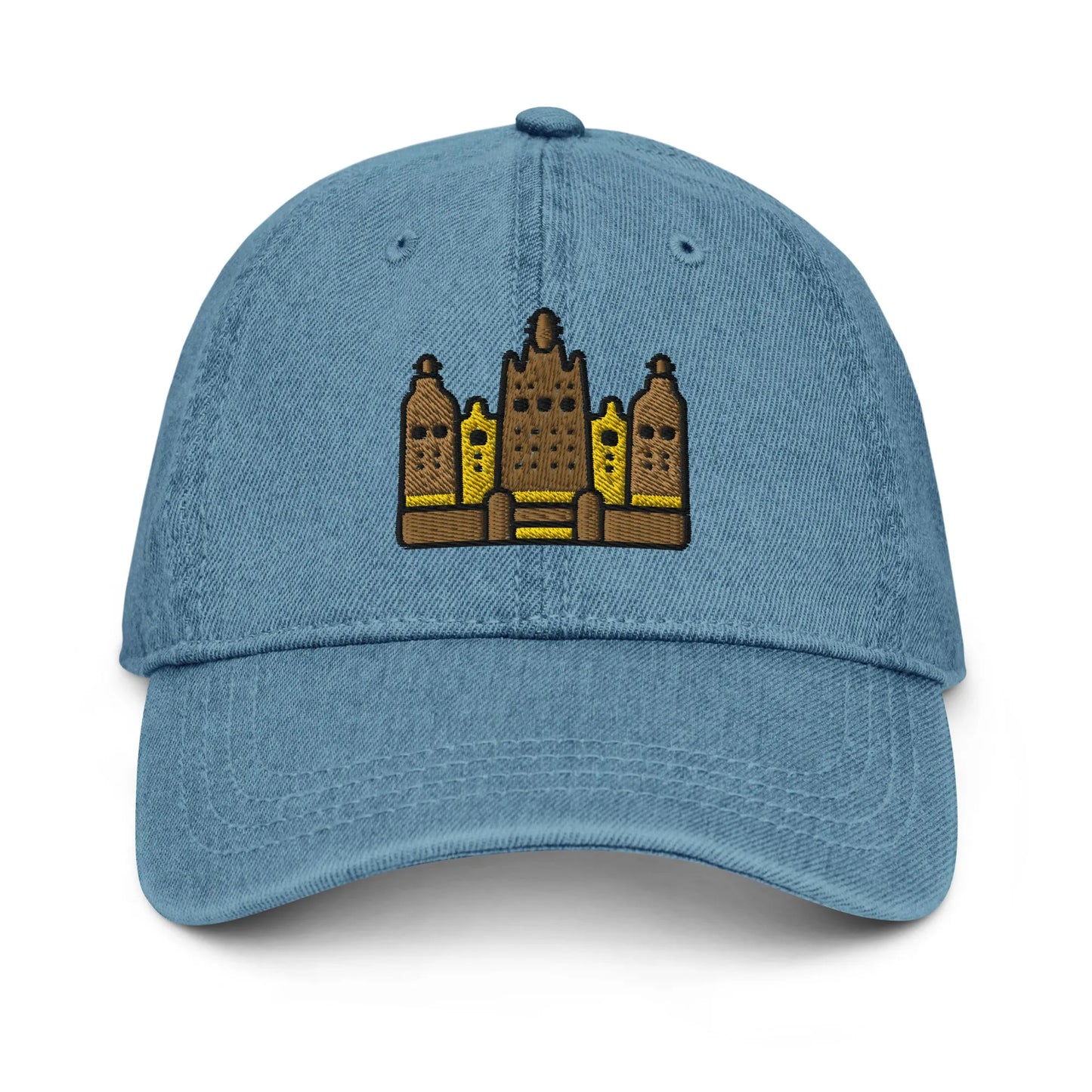 Malian Great Mosque Embroidered Denim Dad Hat - The Global Wanderer