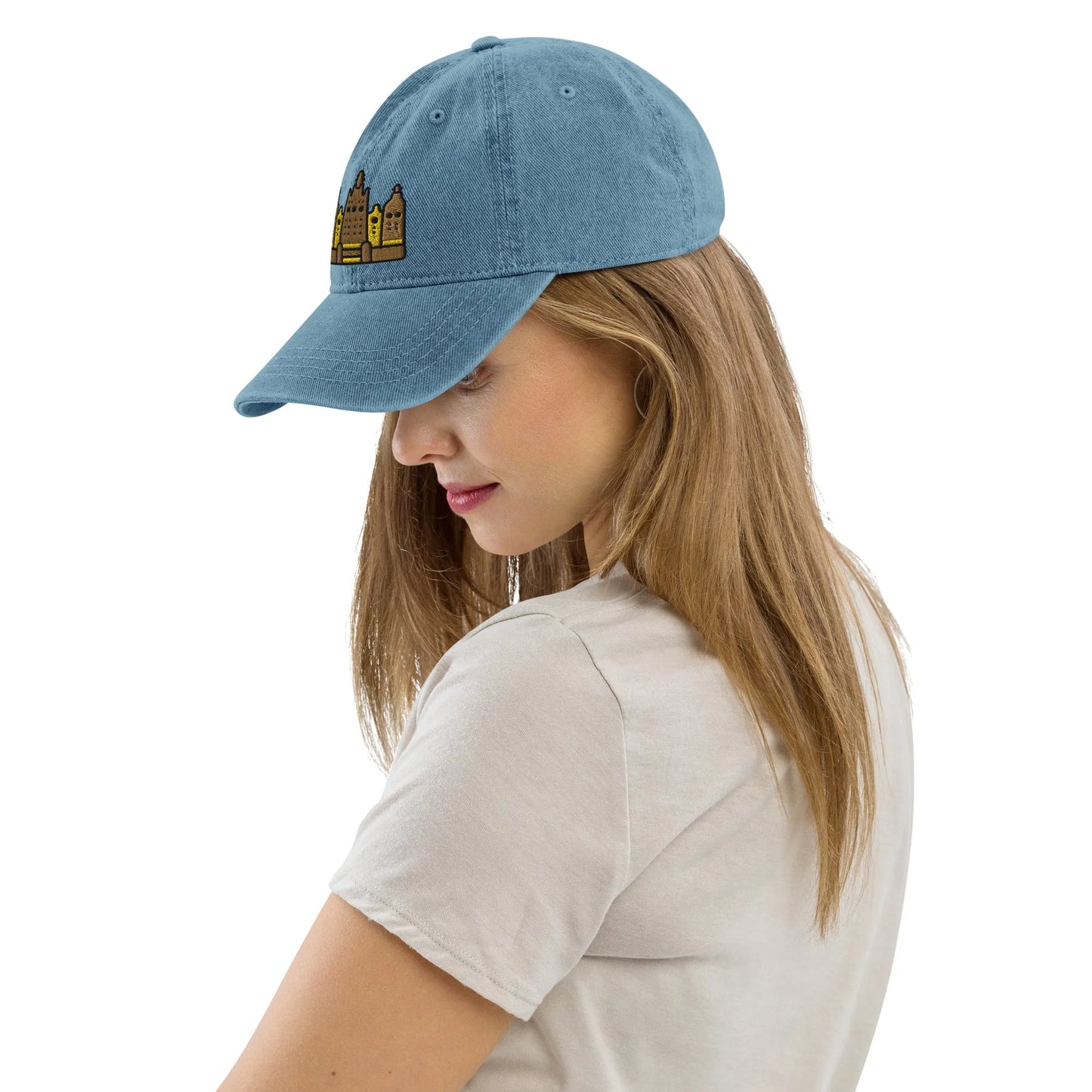 Malian Great Mosque Embroidered Denim Dad Hat - The Global Wanderer