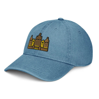 Malian Great Mosque Embroidered Denim Dad Hat - The Global Wanderer