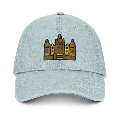 Malian Great Mosque Embroidered Denim Dad Hat - The Global Wanderer