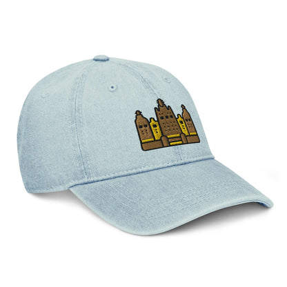 Malian Great Mosque Embroidered Denim Dad Hat - The Global Wanderer