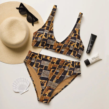 Malian Mud Cloth Recycled High-Waisted Bikini - The Global Wanderer