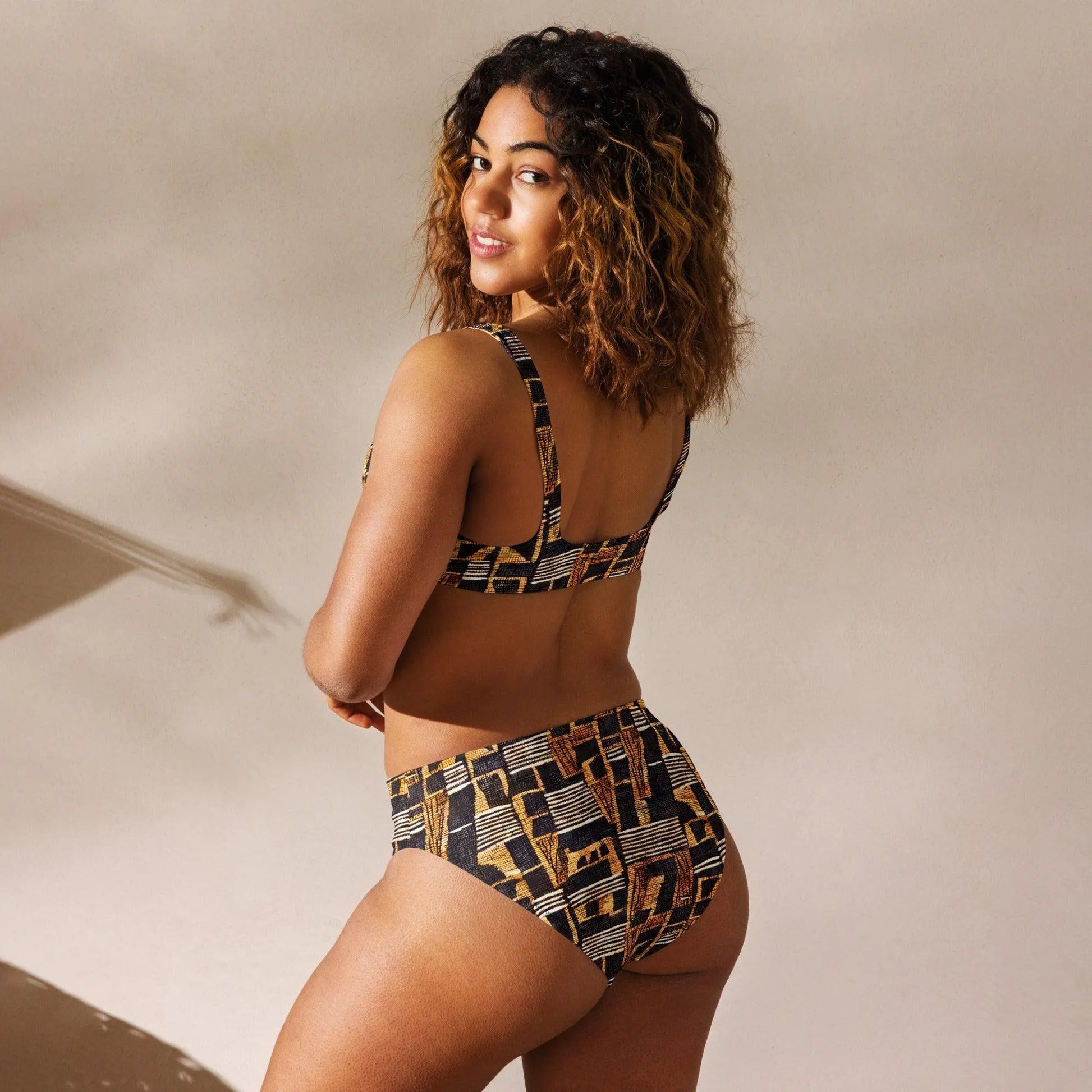 Malian Mud Cloth Recycled High-Waisted Bikini - The Global Wanderer