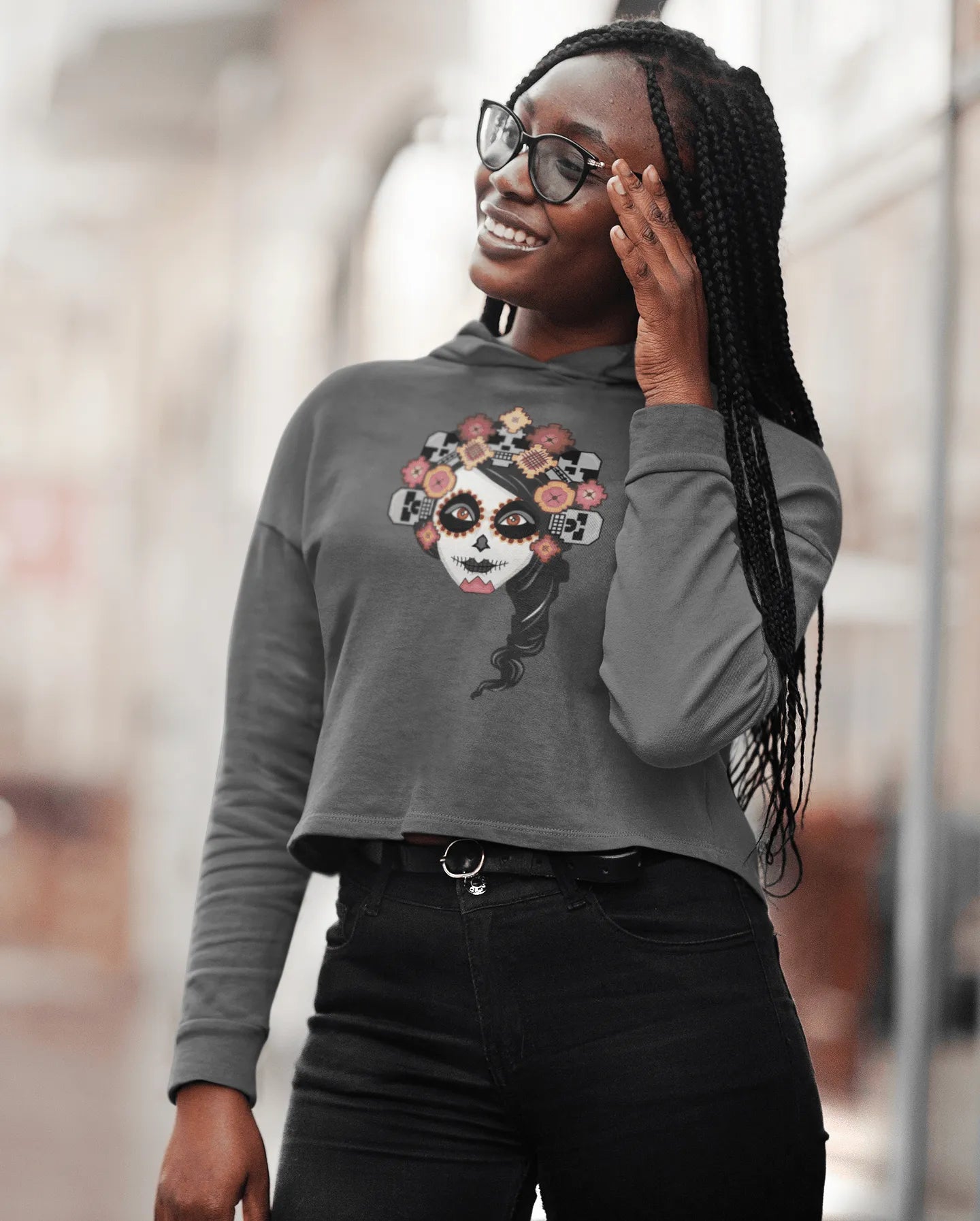 Mexican Catrina Crop Hoodie - The Global Wanderer