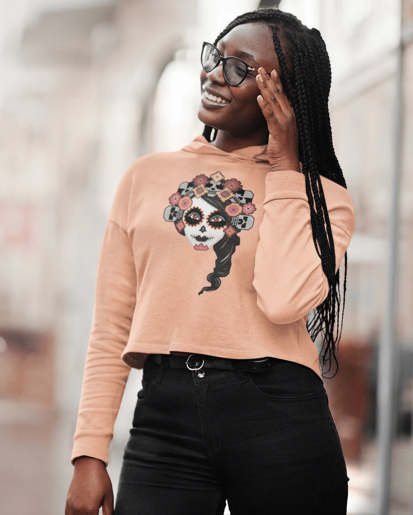 Mexican Catrina Crop Hoodie - The Global Wanderer