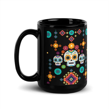 Mexican Day of the Dead Black Mug - The Global Wanderer