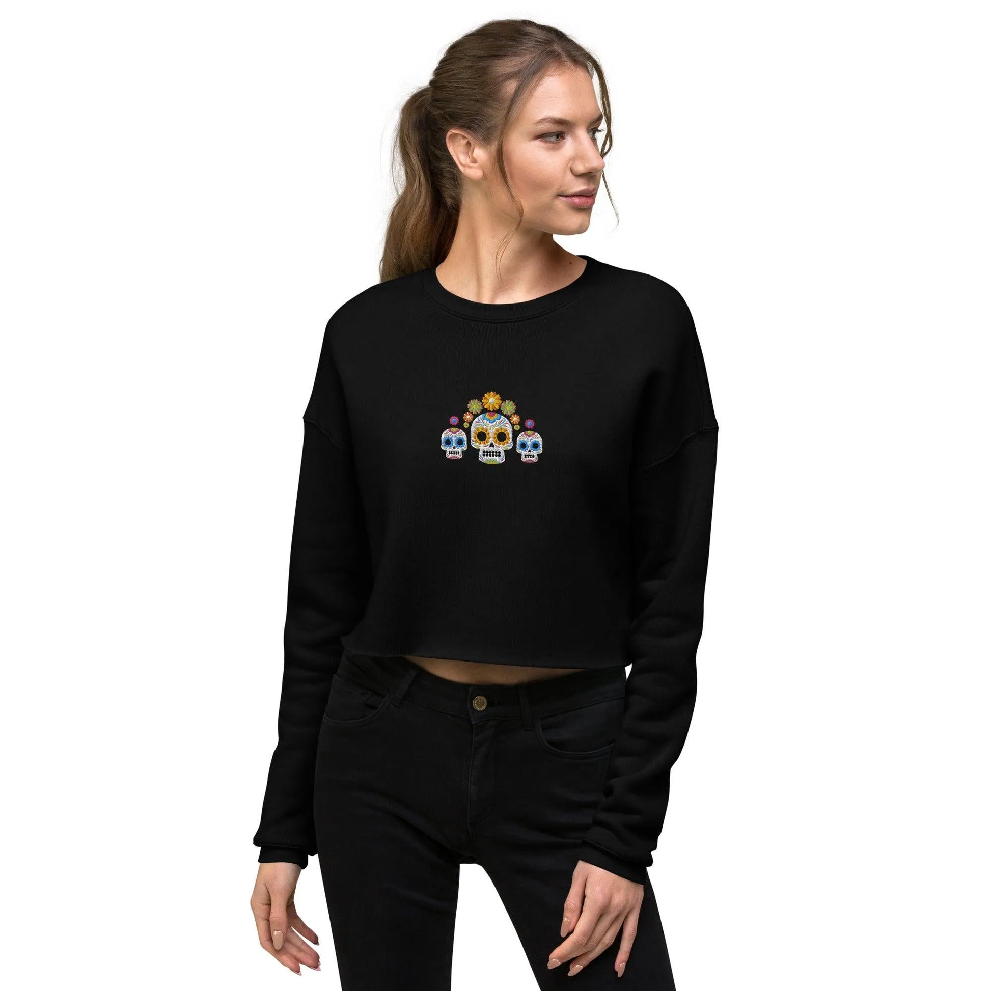 Mexican Day of the Dead Cropped Sweatshirt - Embroidered - The Global Wanderer