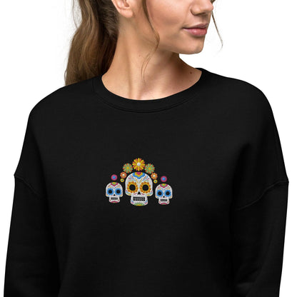 Mexican Day of the Dead Cropped Sweatshirt - Embroidered - The Global Wanderer