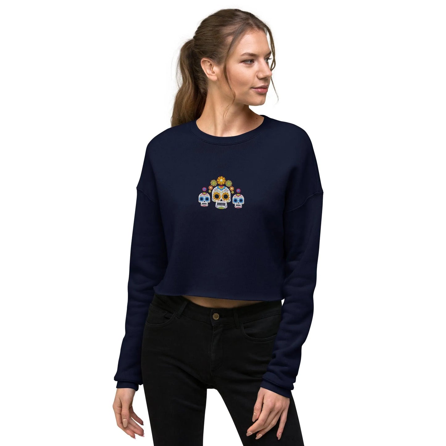 Mexican Day of the Dead Cropped Sweatshirt - Embroidered - The Global Wanderer