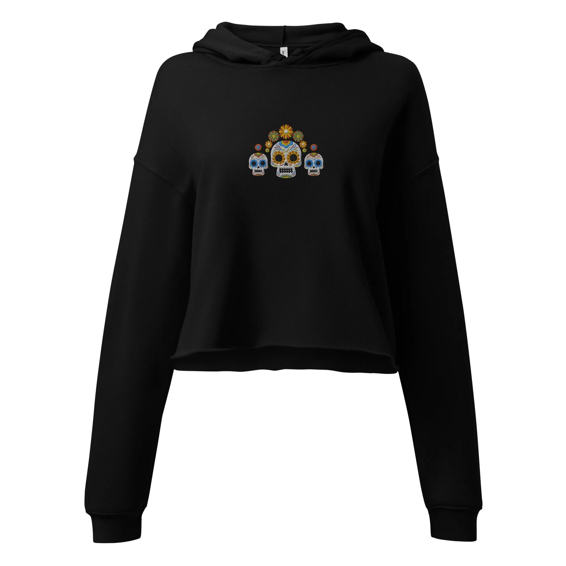 Mexican Day of the Dead Embroidered Cropped Hoodie - The Global Wanderer