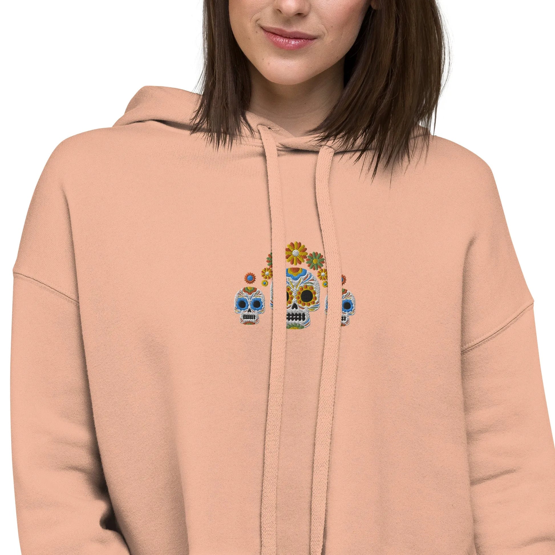 Mexican Day of the Dead Embroidered Cropped Hoodie - The Global Wanderer