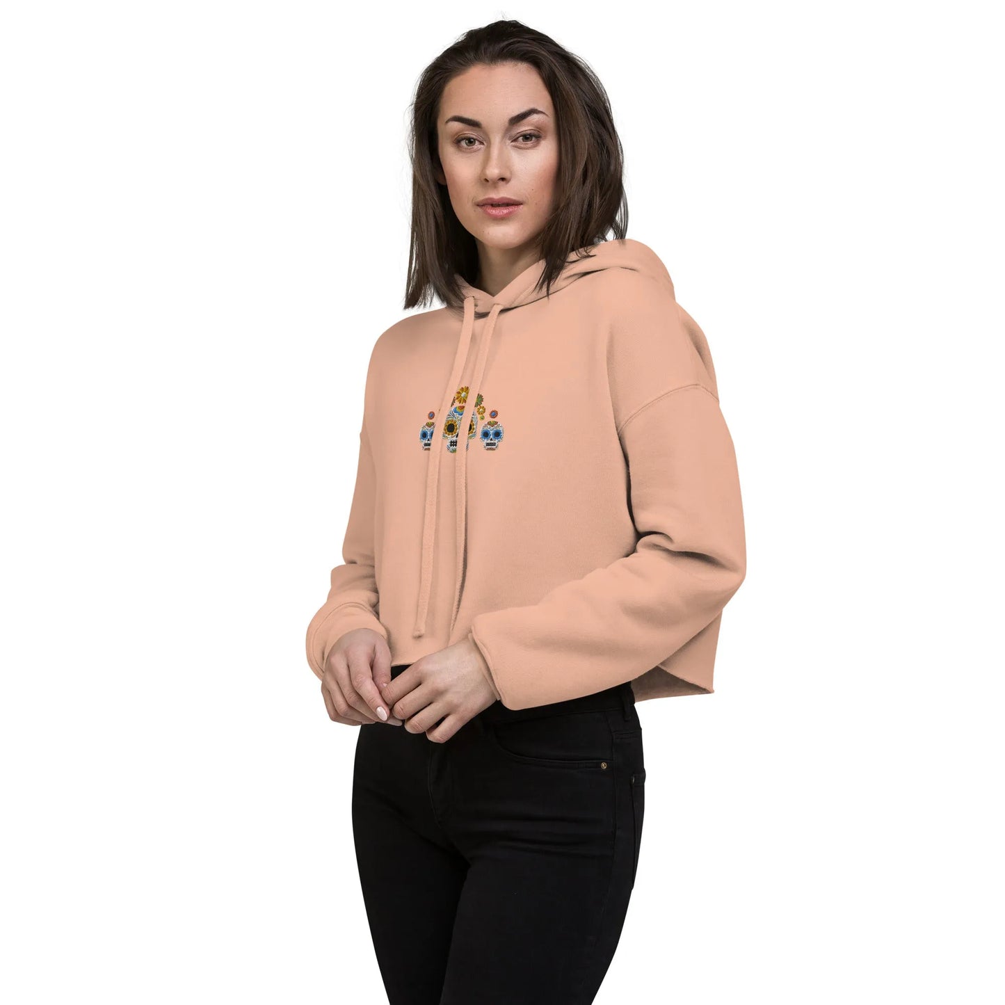 Mexican Day of the Dead Embroidered Cropped Hoodie - The Global Wanderer