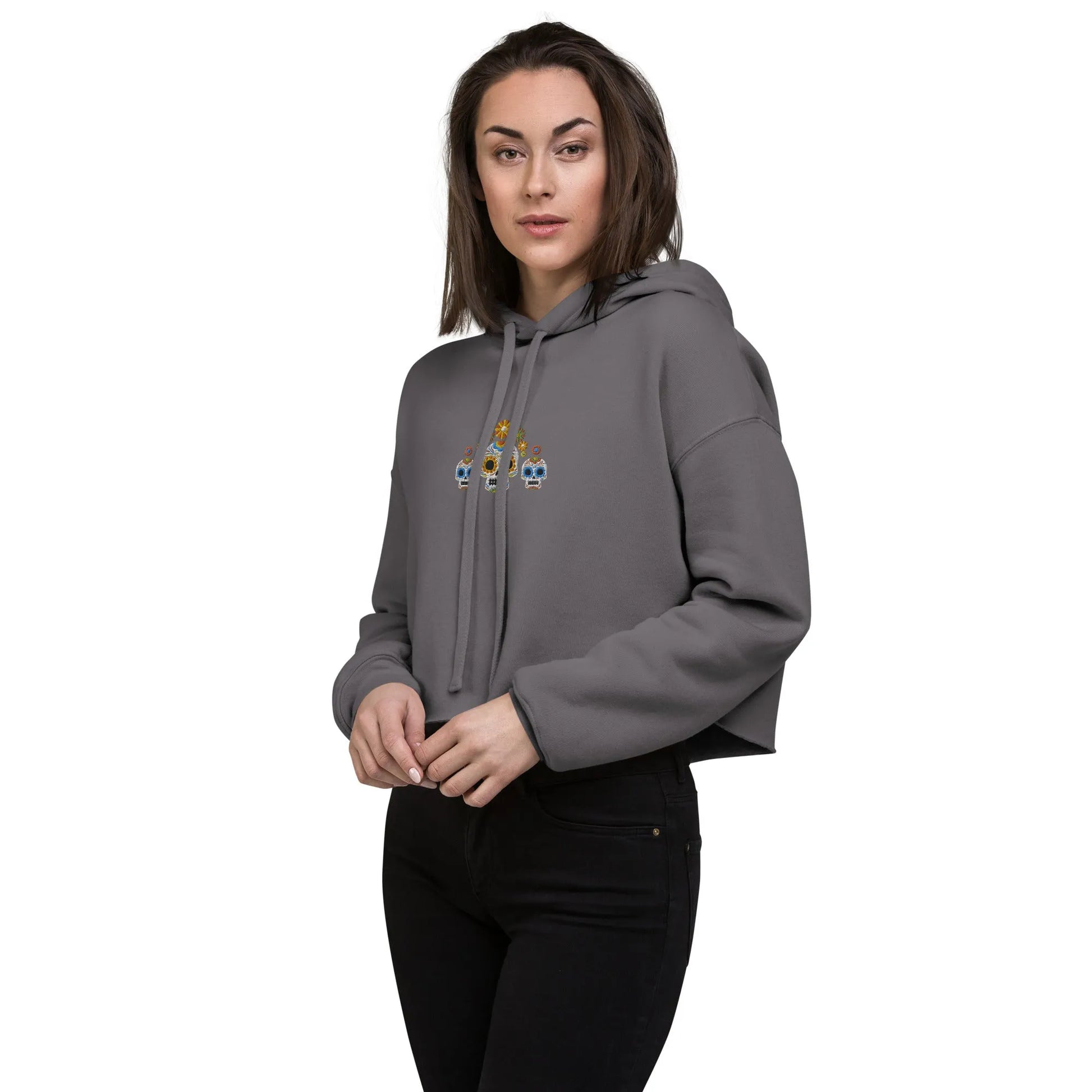 Mexican Day of the Dead Embroidered Cropped Hoodie - The Global Wanderer