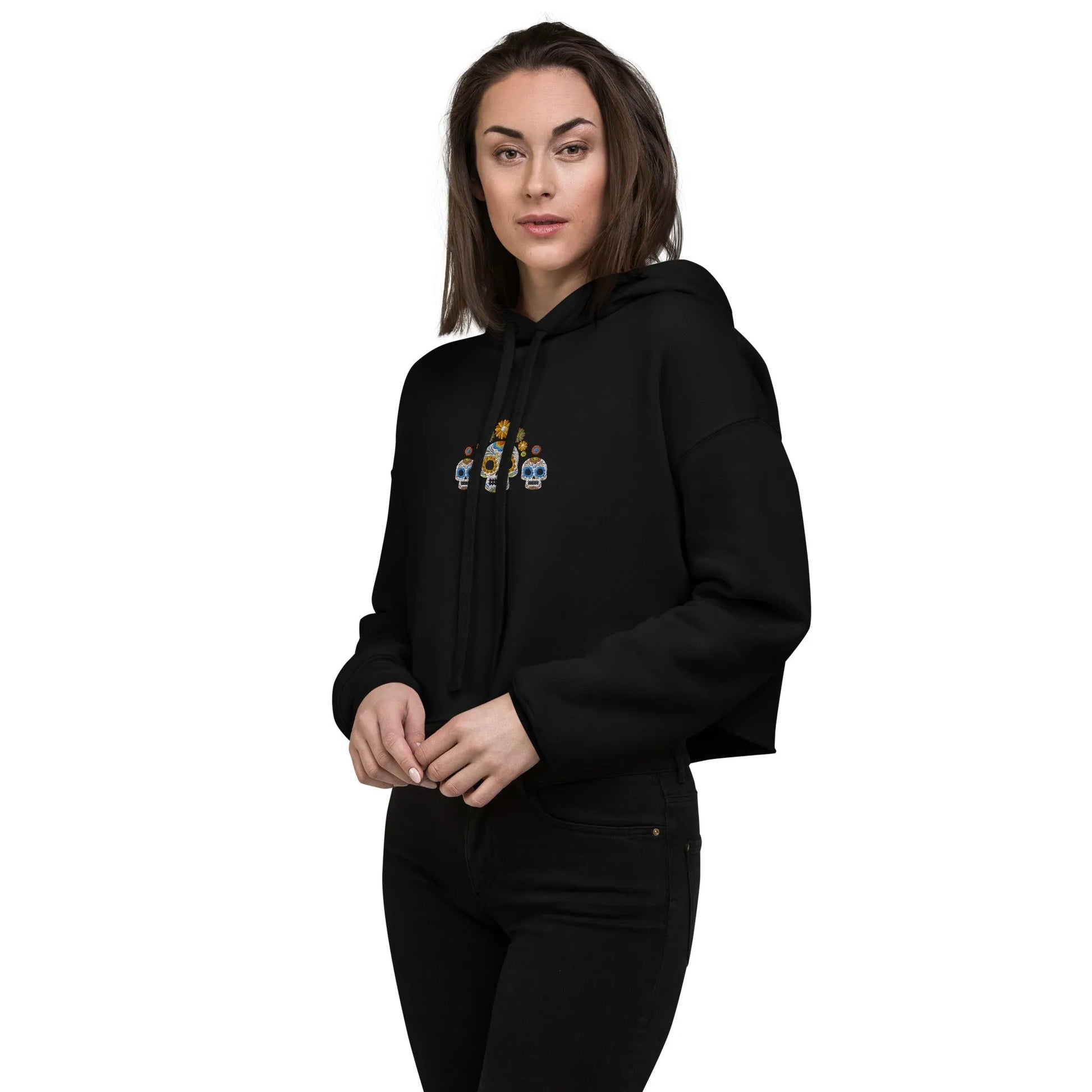 Mexican Day of the Dead Embroidered Cropped Hoodie - The Global Wanderer