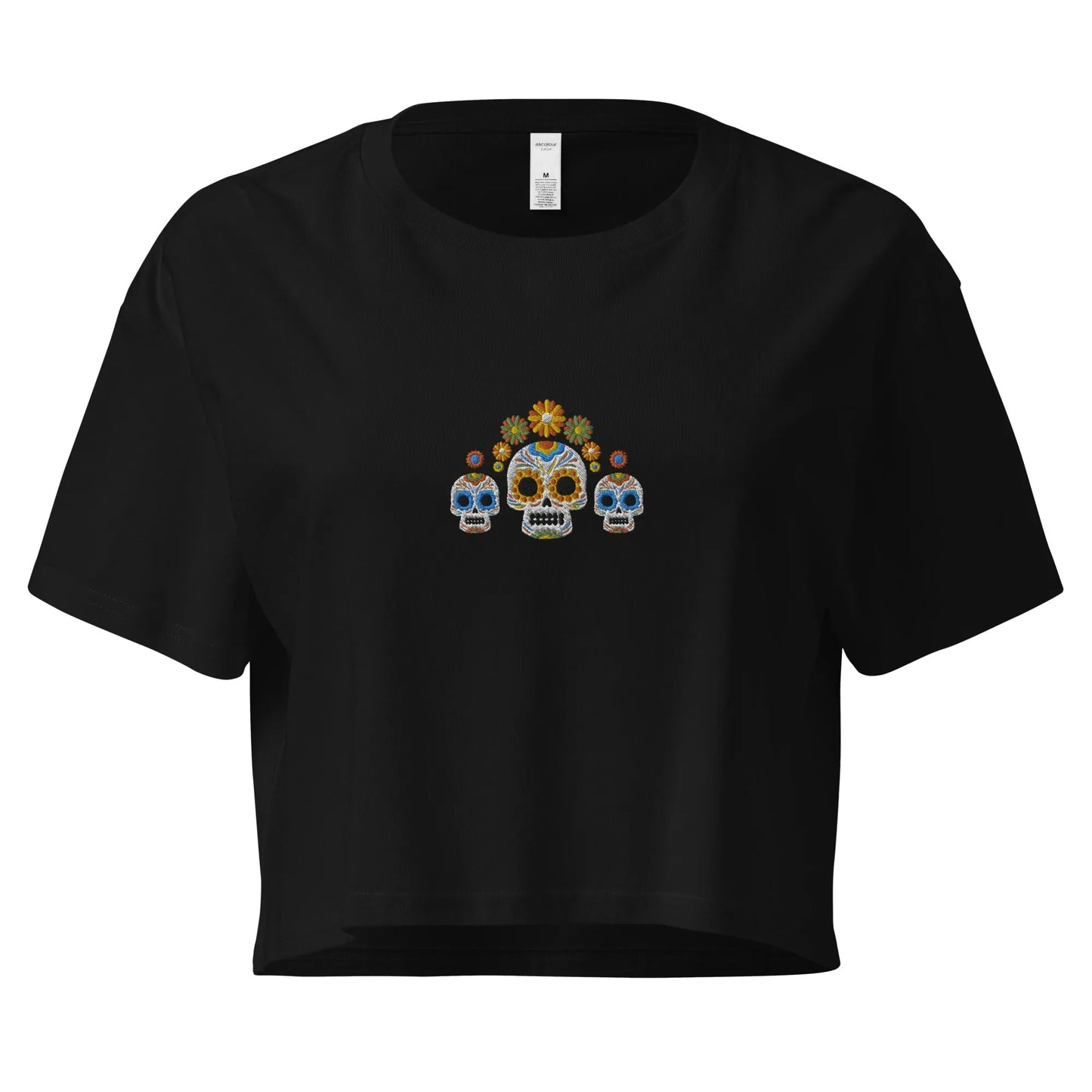 Mexican Day of the Dead Embroidered Cropped T-Shirt - The Global Wanderer