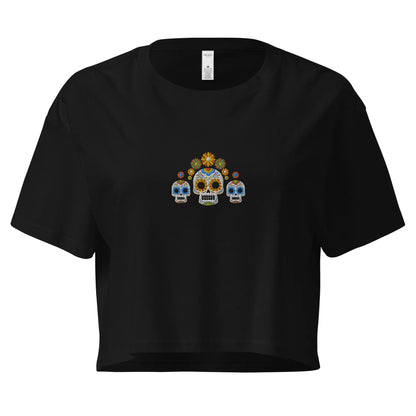 Mexican Day of the Dead Embroidered Cropped T-Shirt - The Global Wanderer