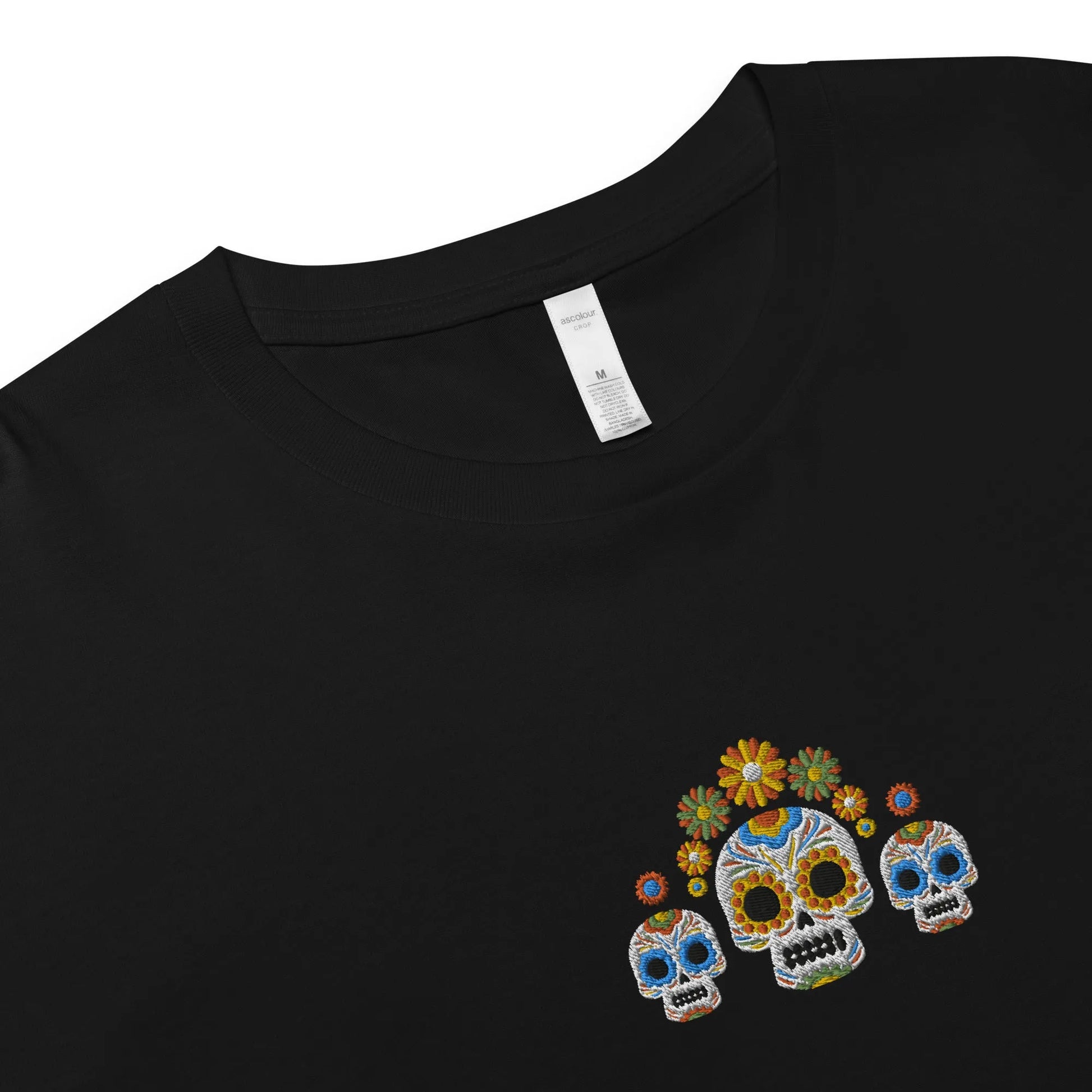 Mexican Day of the Dead Embroidered Cropped T-Shirt - The Global Wanderer