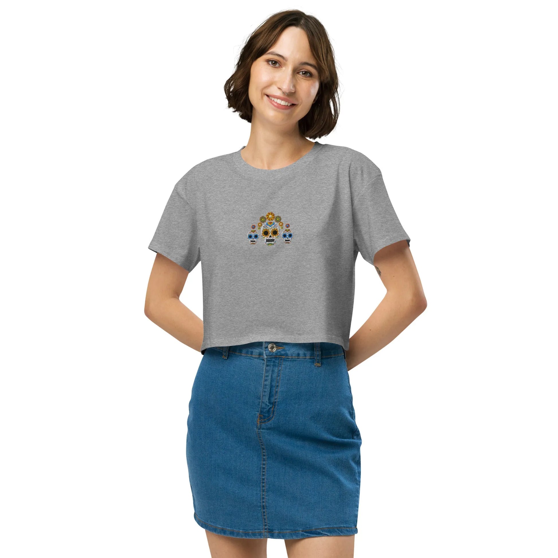 Mexican Day of the Dead Embroidered Cropped T-Shirt - The Global Wanderer