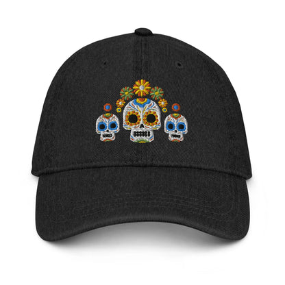 Mexican Day of the Dead Embroidered Denim Dad Hat - The Global Wanderer