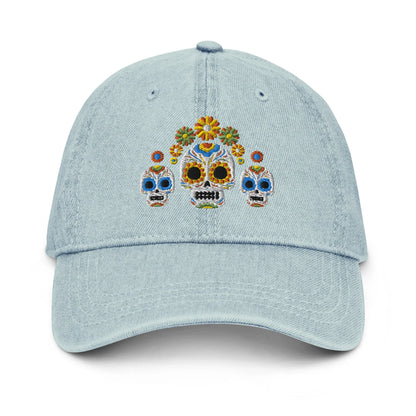 Mexican Day of the Dead Embroidered Denim Dad Hat - The Global Wanderer