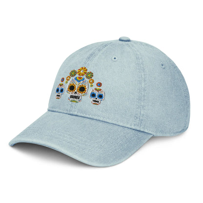 Mexican Day of the Dead Embroidered Denim Dad Hat - The Global Wanderer