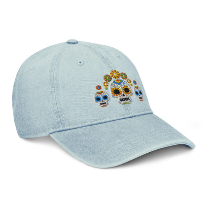 Mexican Day of the Dead Embroidered Denim Dad Hat - The Global Wanderer