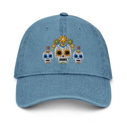 Mexican Day of the Dead Embroidered Denim Dad Hat - The Global Wanderer