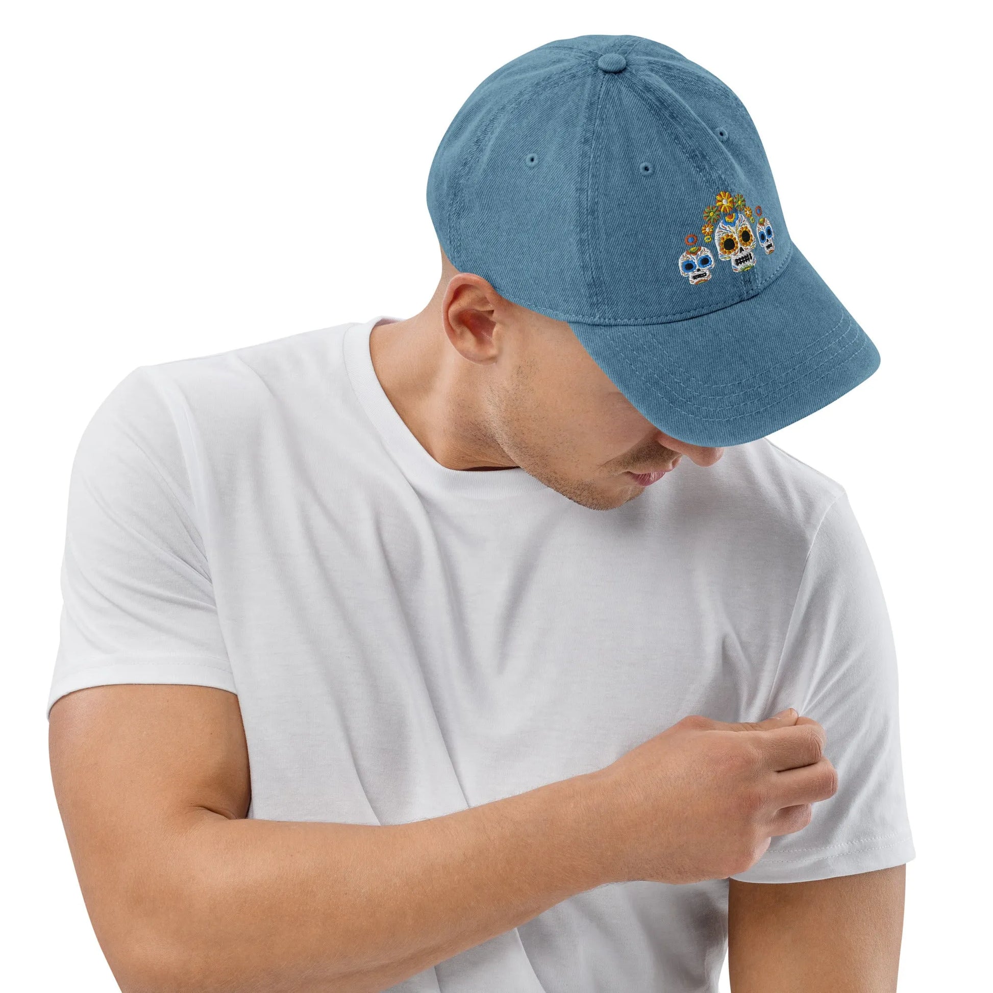 Mexican Day of the Dead Embroidered Denim Dad Hat - The Global Wanderer