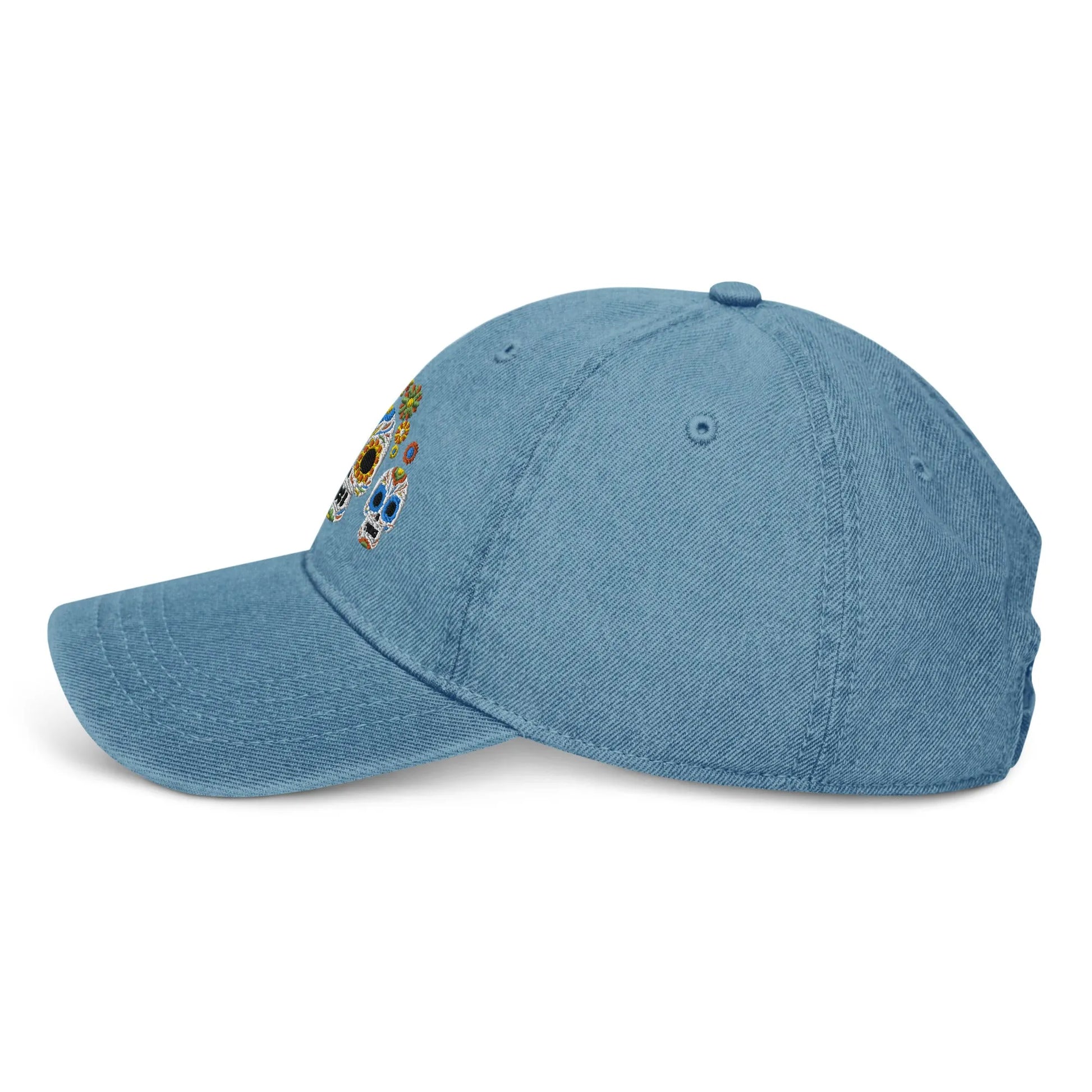 Mexican Day of the Dead Embroidered Denim Dad Hat - The Global Wanderer