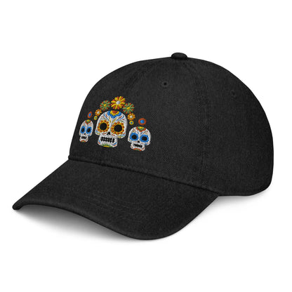 Mexican Day of the Dead Embroidered Denim Dad Hat - The Global Wanderer